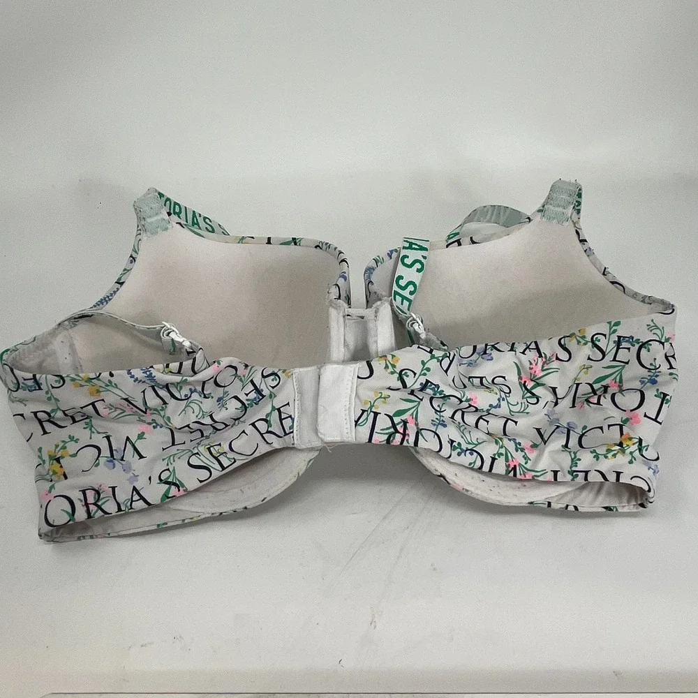 Victoria's Secret 36D T-Shirt Push-Up Bra Full Coverage Floral Logo Underwire